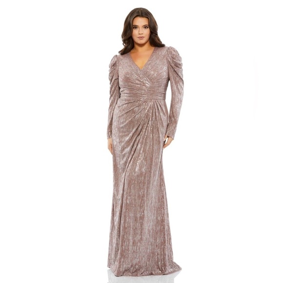 Mac Duggal 49503 NWT FAUX WRAP DRAPED PUFF SLEEVE GOWN (PLUS) - Picture 1 of 6